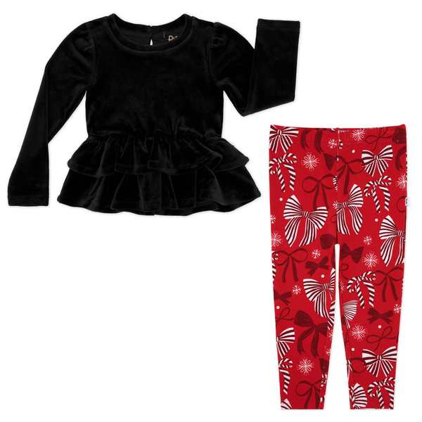 Black Velvet Peplum Top and Holiday Bows Legging