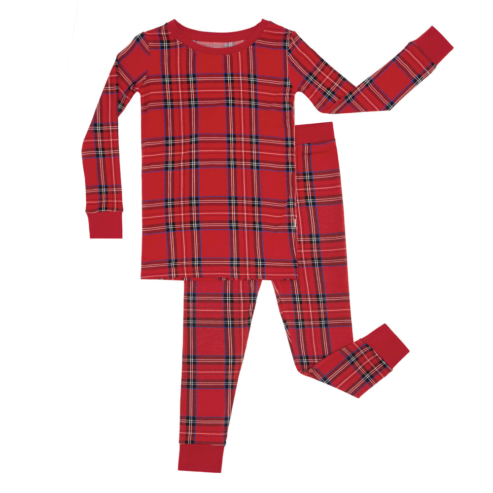 Flat lay image of a Holiday Plaid two piece pajama set