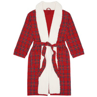 Flat lay image of a Holiday Plaid cozy robe