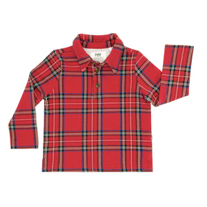 Flat lay image of a Holiday Plaid polo shirt