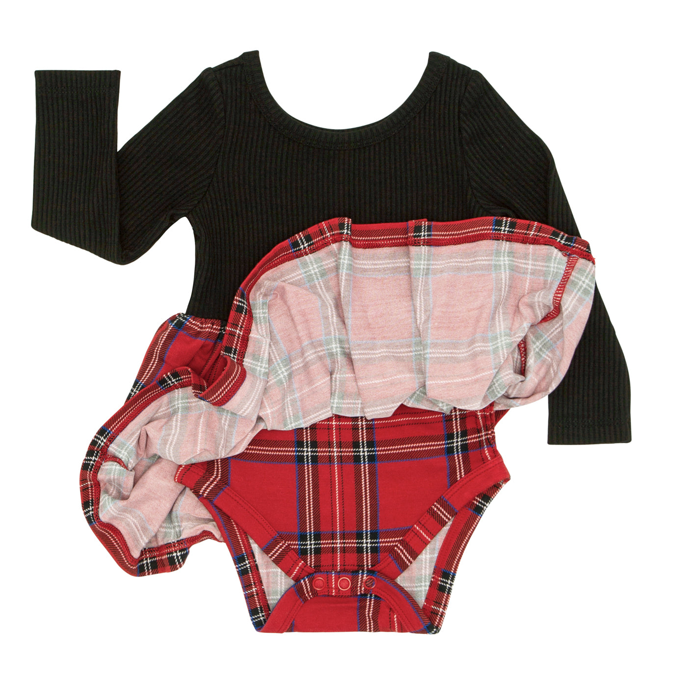 Alternate flat lay image of a Holiday Plaid skater dress with bodysuit