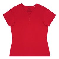 Flat lay image of a Holiday Red women's short sleeve pajama top
