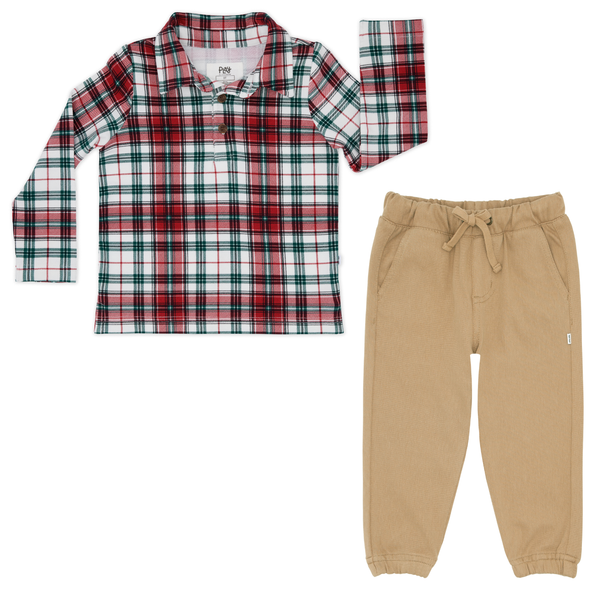Holly Plaid Polo Shirt and Toasted Hazelnut Denim Jogger