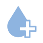 Blue droplet icon with a plus sign on a light blue background