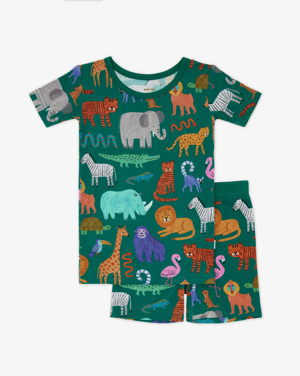 Flat lay of the Wild Zoo Two-Piece Short Sleeve & Shorts Pajama Set