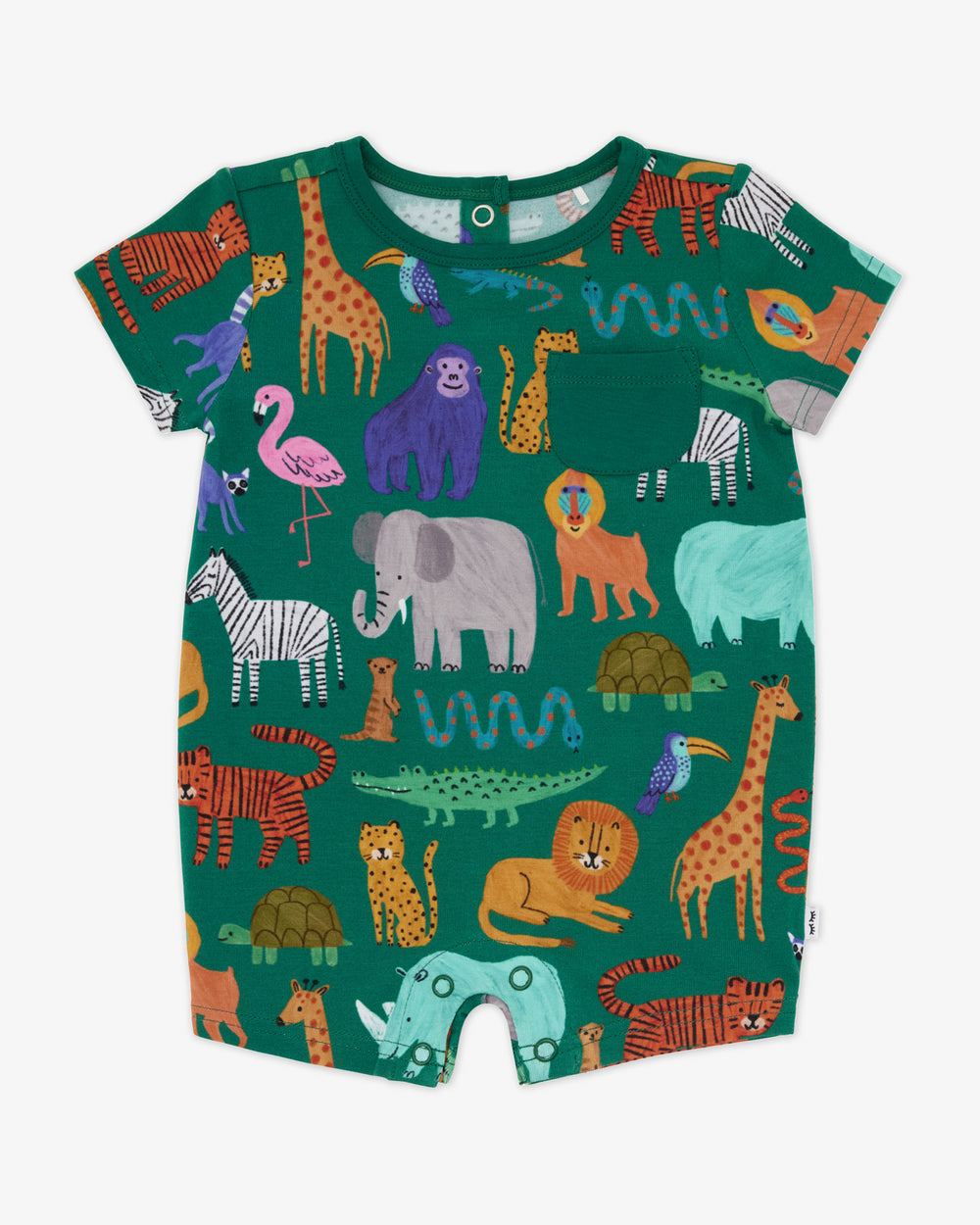 Flat lay of the Wild Zoo Pocket Shorty Romper