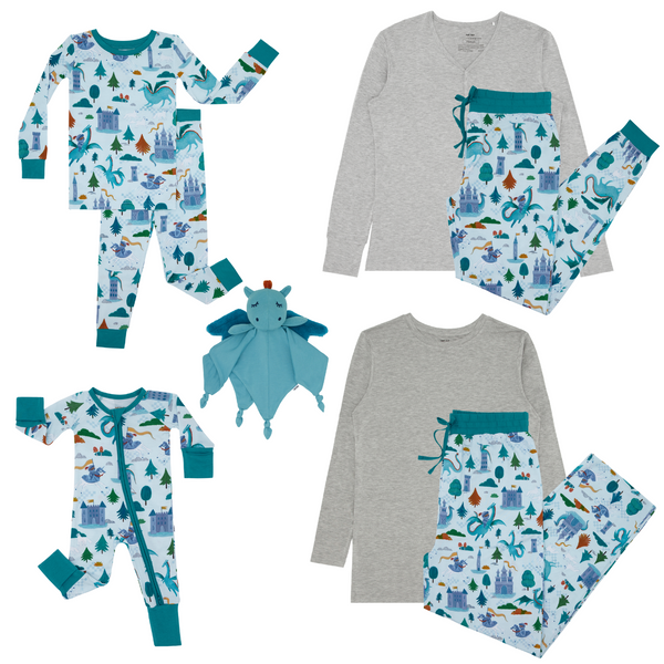 Knight's Quest family matching pajamas and Spark the Dragon Sleepyhead Lovey