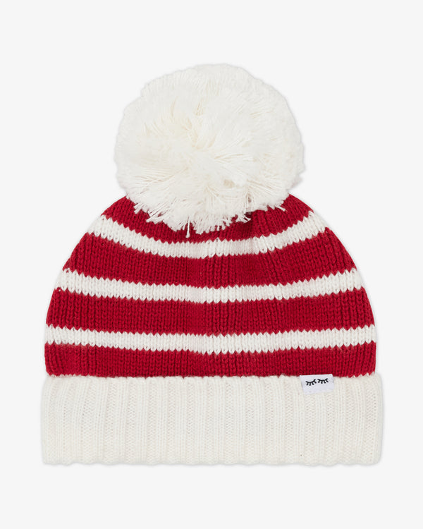 Flat lay of the Candy Cane Stripe Sweater Beanie Hat