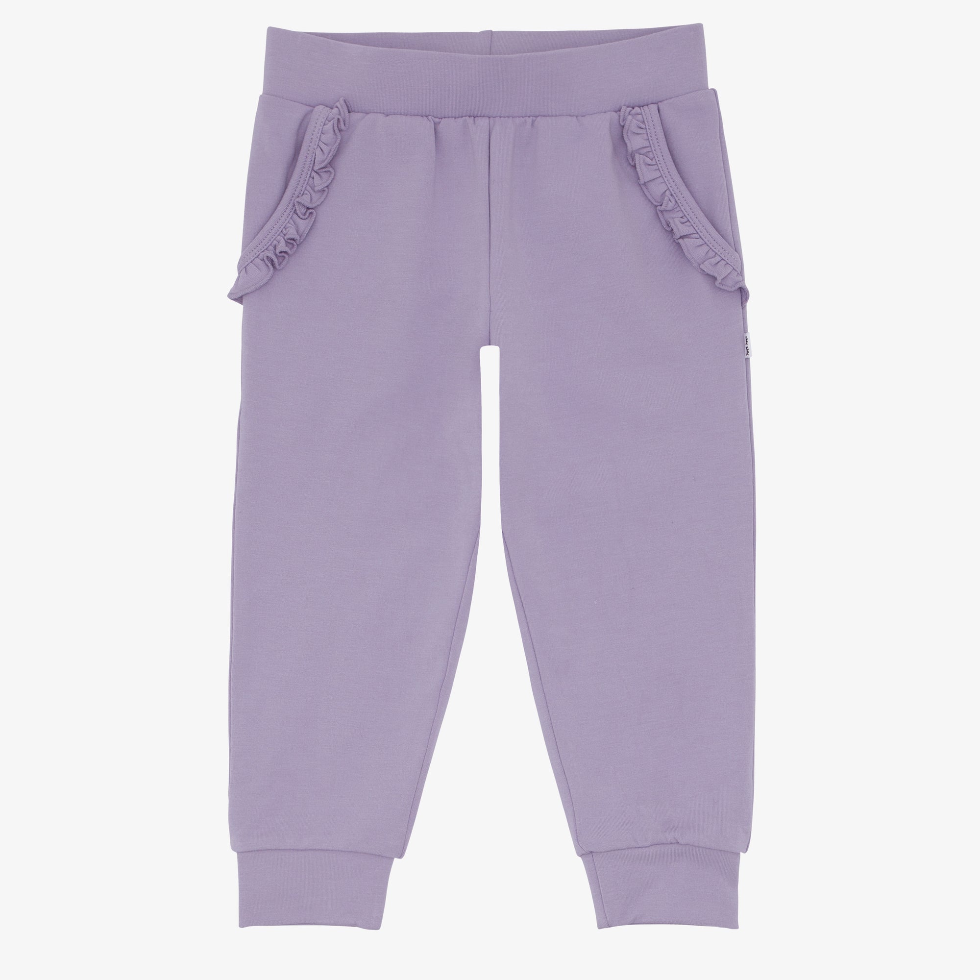 Flat lay image of the Dusty Lavender Ruffle Jogger