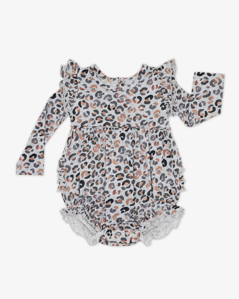 Flat lay of the Snowy Leopard Bubble Romper