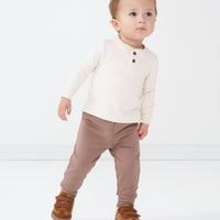 Alternate image of a child wearing Light Cocoa joggers and coordinating Cream henley tee