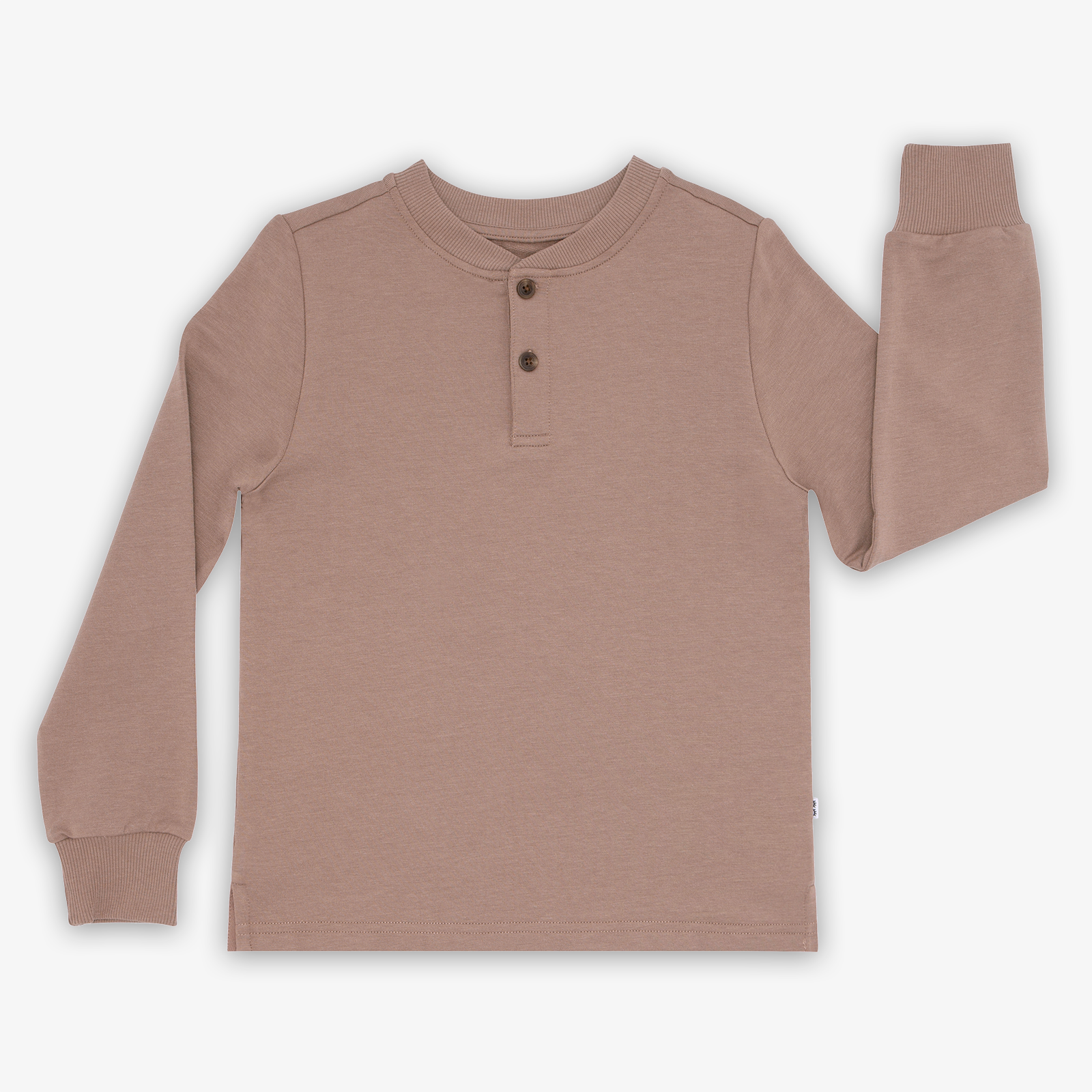 Flat lay image of the Light Cocoa Long Sleeve Henley Tee