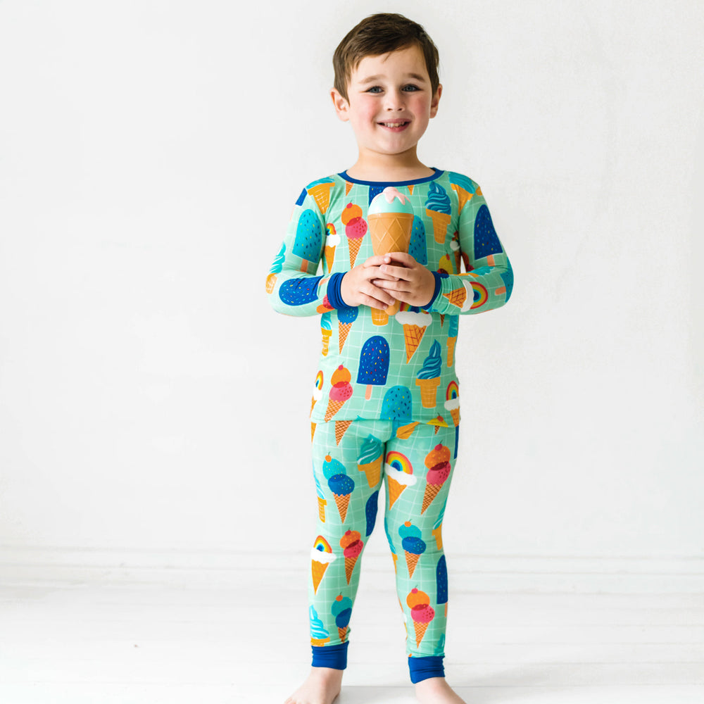Click to see full screen - LS/P PJ Set - Aqua Rainbow Sprinkles Two-Piece Pajama Set