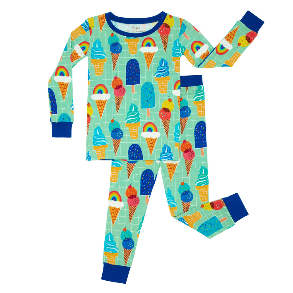 Click to see full screen - LS/P PJ Set - Aqua Rainbow Sprinkles Two-Piece Pajama Set