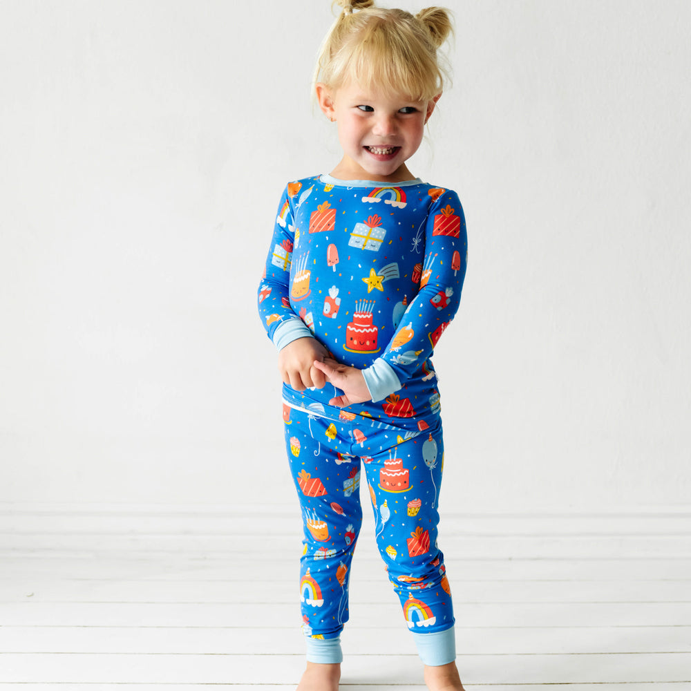 Click to see full screen - LS/P PJ Set - Blue Birthday Wishes Two-Piece Pajama Set