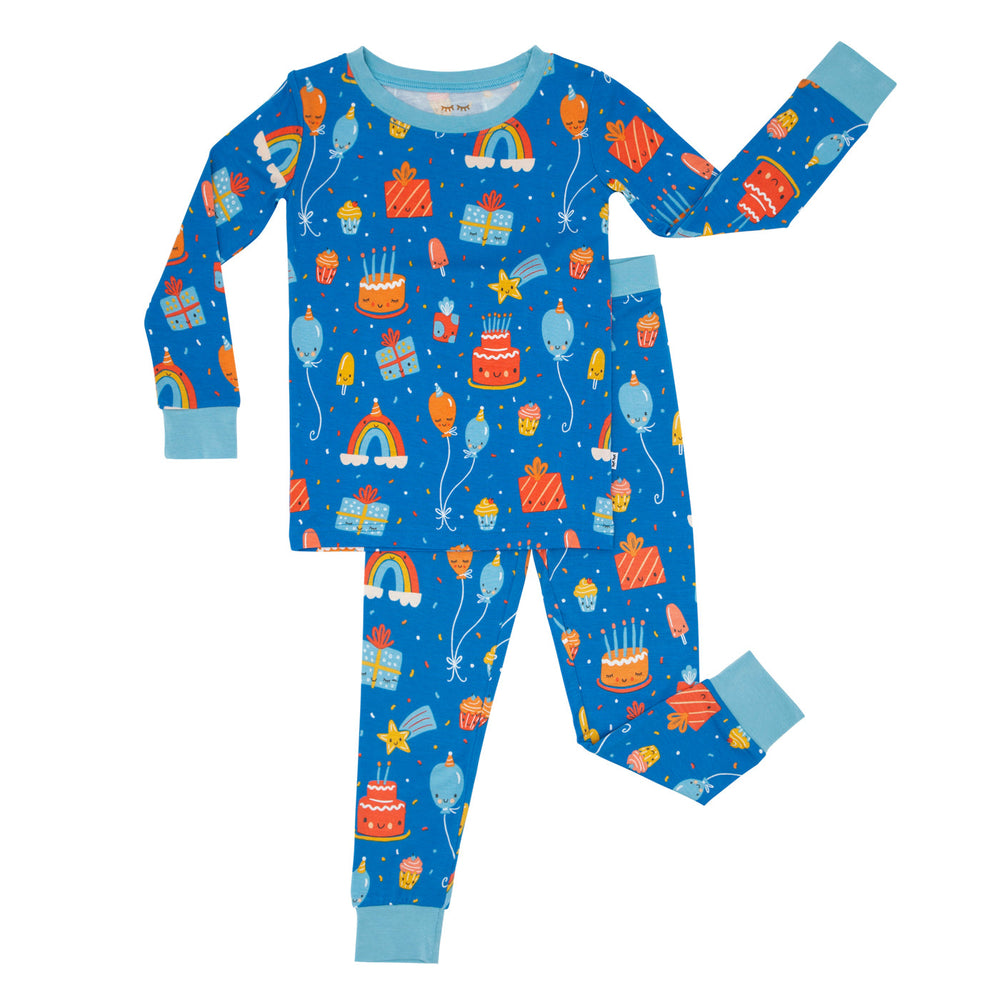 Click to see full screen - LS/P PJ Set - Blue Birthday Wishes Two-Piece Pajama Set
