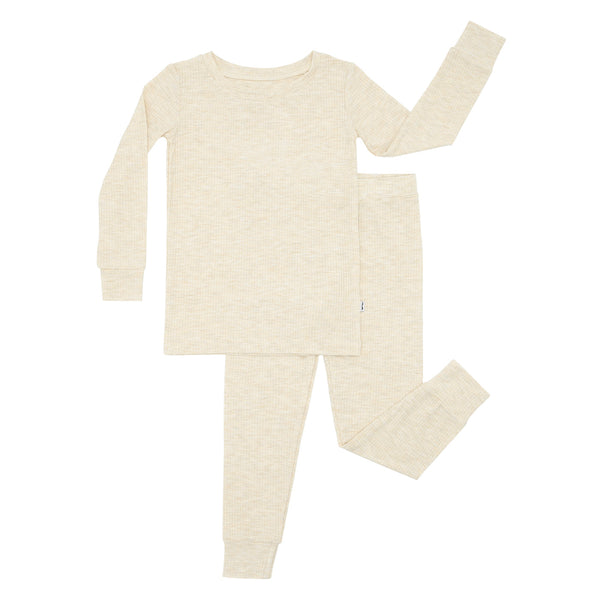 LS/P PJ Set - Heather Oatmeal Ribbed Two-Piece Pajama Set