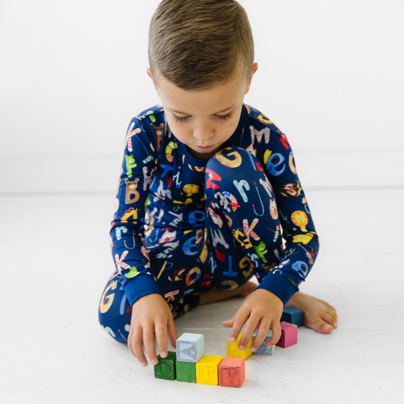 LS/P PJ Set - Navy Alphabet Friends Two-Piece Pajama Set