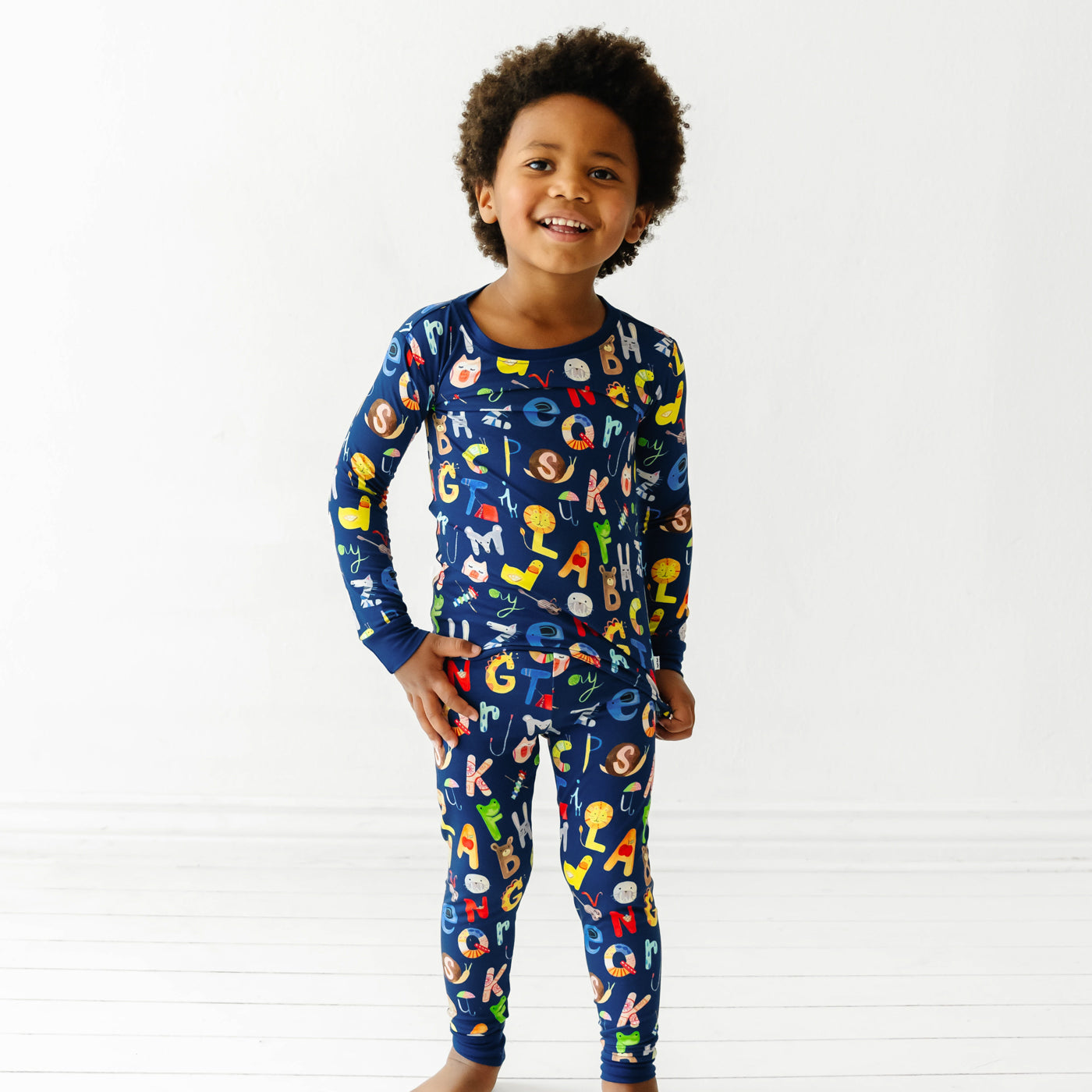 LS/P PJ Set - Navy Alphabet Friends Two-Piece Pajama Set