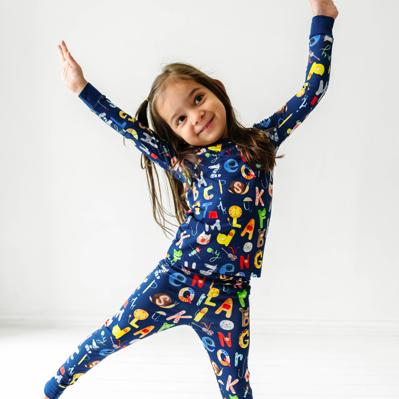 LS/P PJ Set - Navy Alphabet Friends Two-Piece Pajama Set