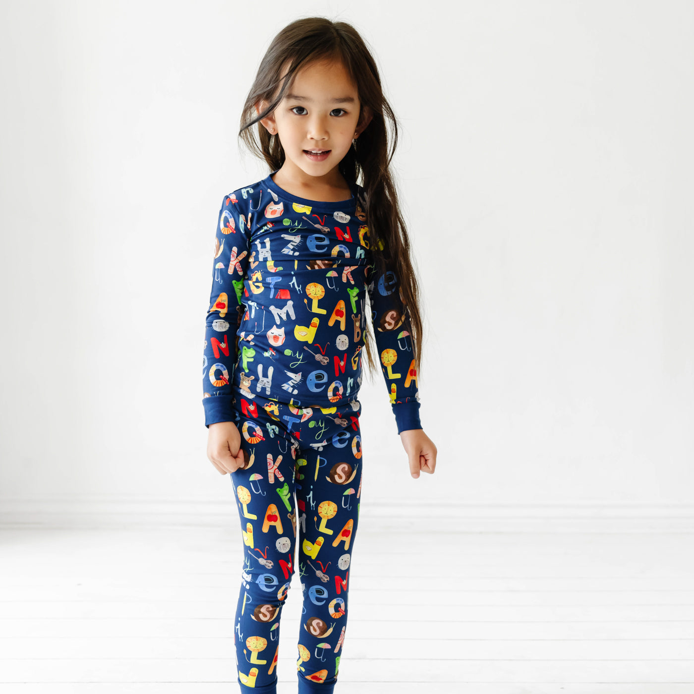 LS/P PJ Set - Navy Alphabet Friends Two-Piece Pajama Set