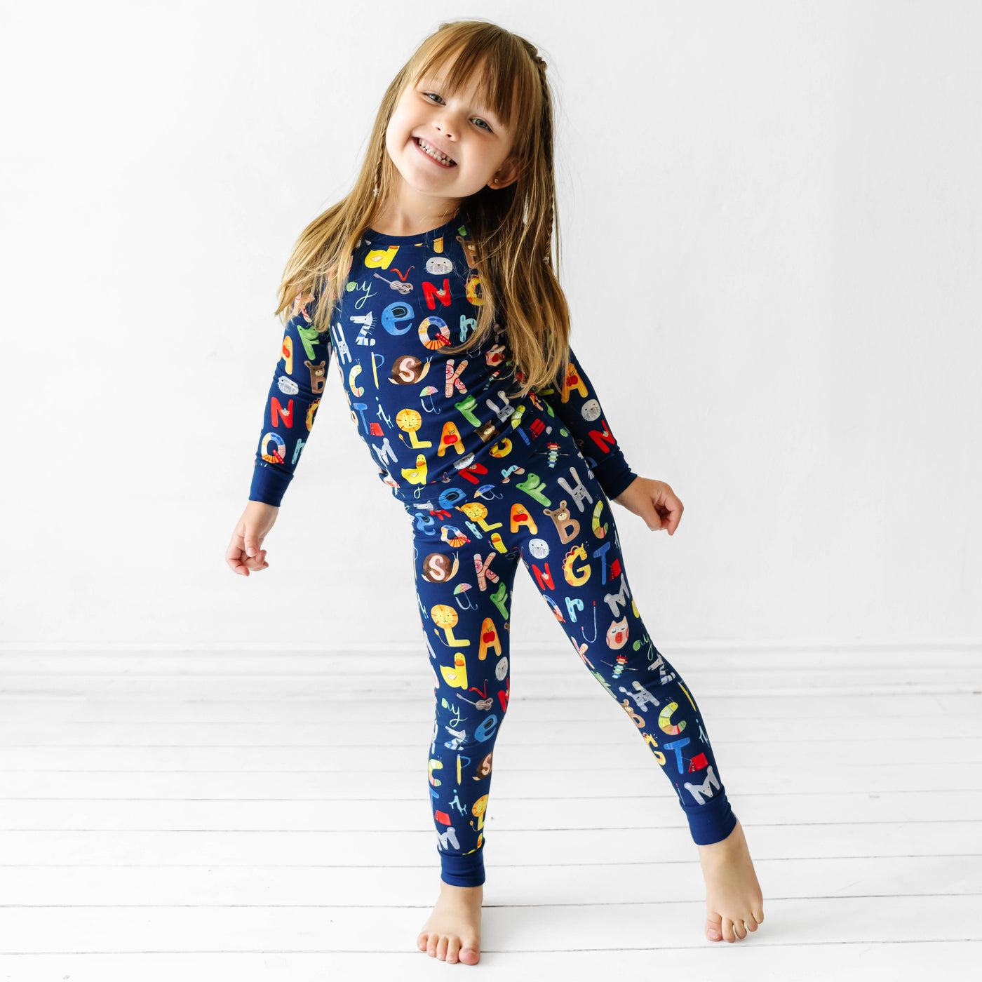 LS/P PJ Set - Navy Alphabet Friends Two-Piece Pajama Set