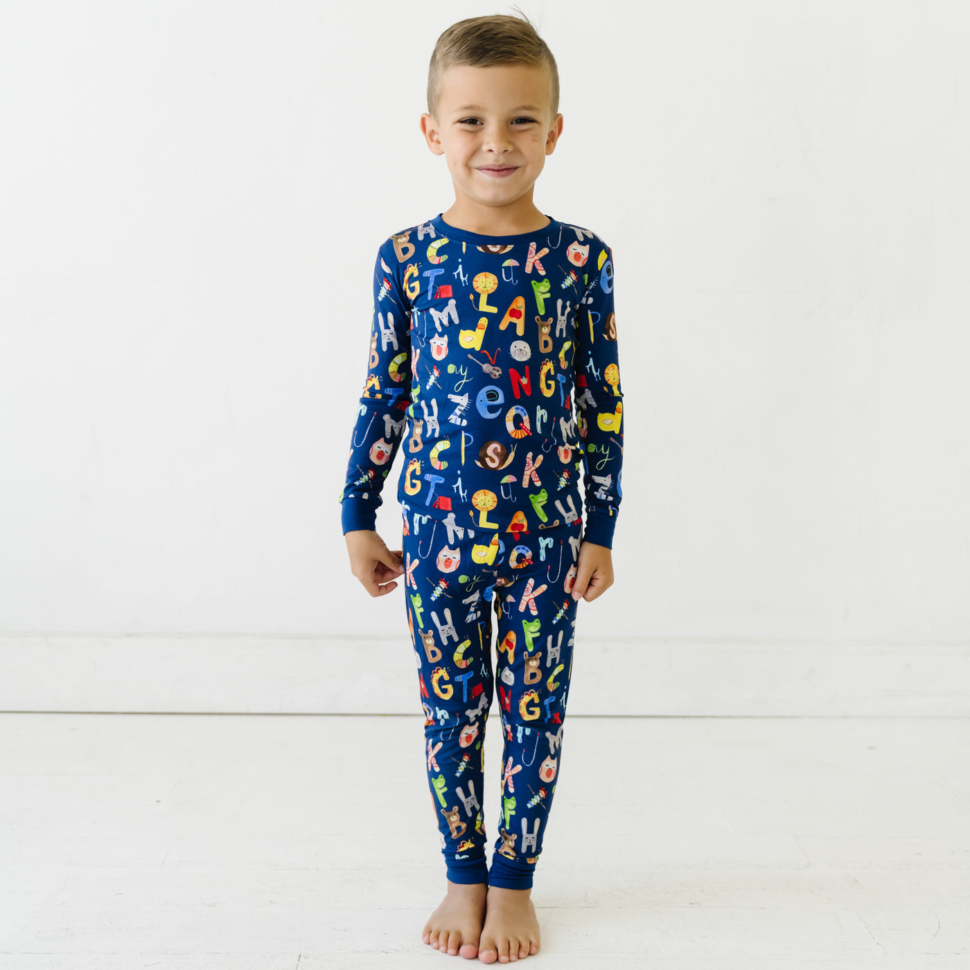 LS/P PJ Set - Navy Alphabet Friends Two-Piece Pajama Set