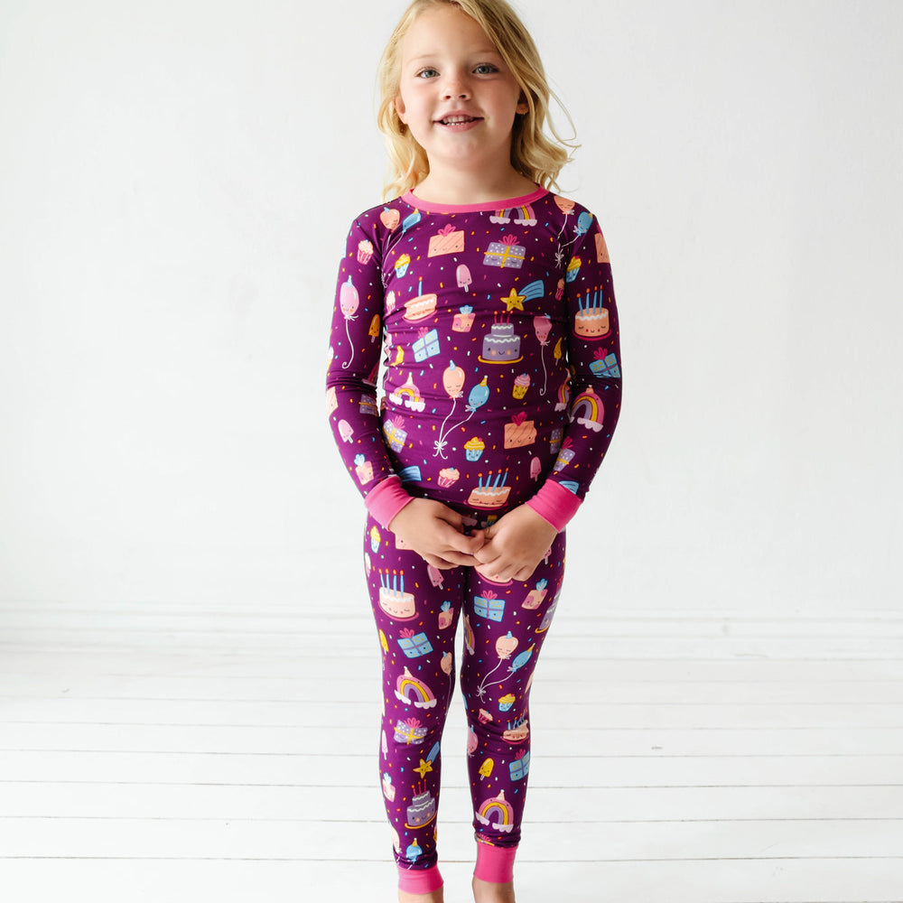 LS/P PJ Set - Purple Birthday Wishes Two-Piece Pajama Set