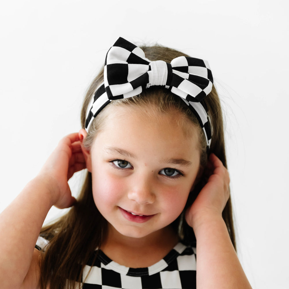 Click to see full screen - Luxe Bow - Cool Checks Luxe Bow Headband