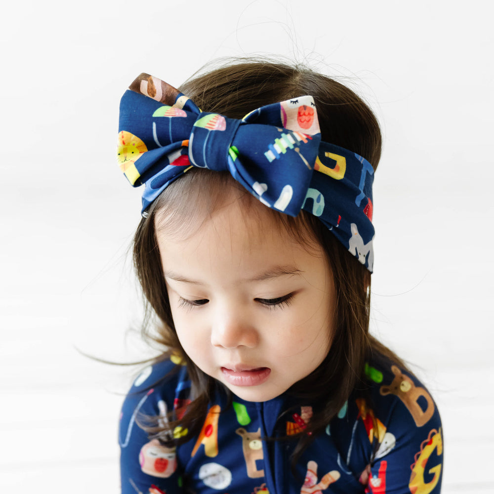 Click to see full screen - Luxe Bow - Navy Alphabet Friends Luxe Bow Headband