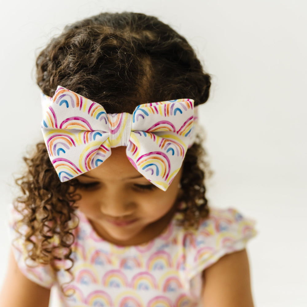 Click to see full screen - Luxe Bow - Pastel Rainbows Luxe Bow Headband