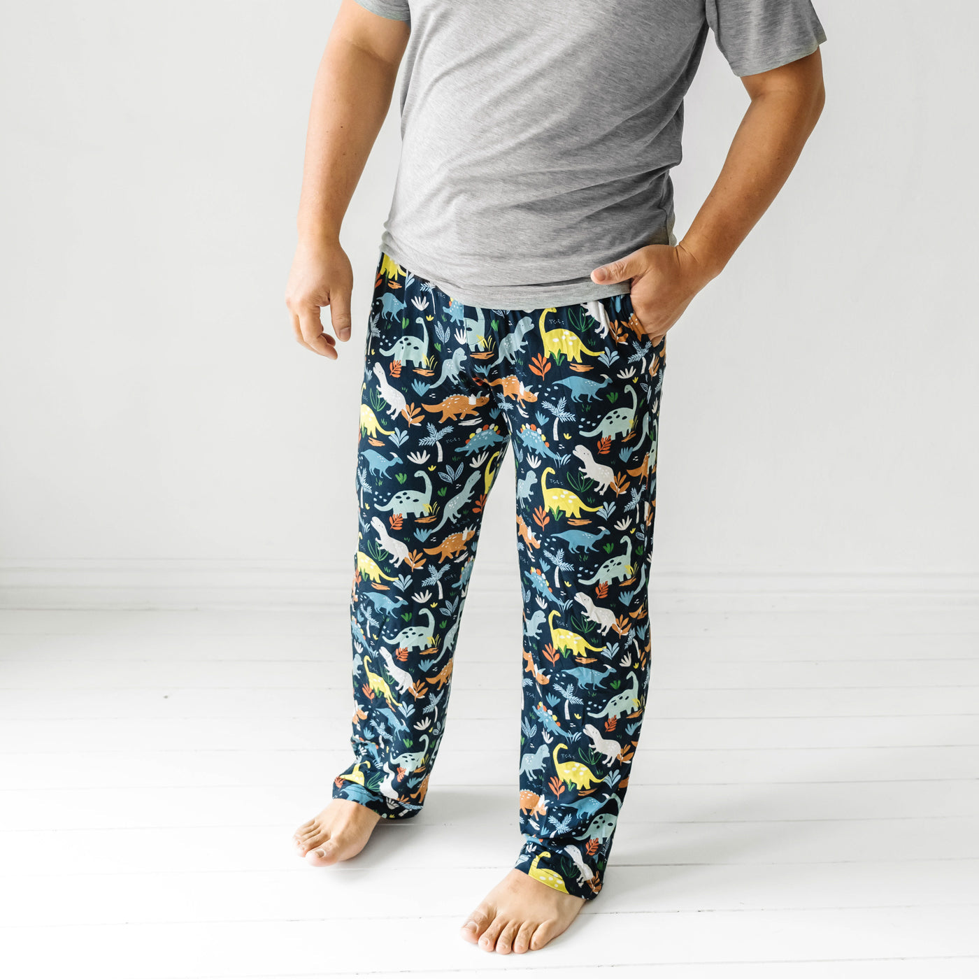 Navy Jurassic Jungle Men's Pajama Pants - Little Sleepies