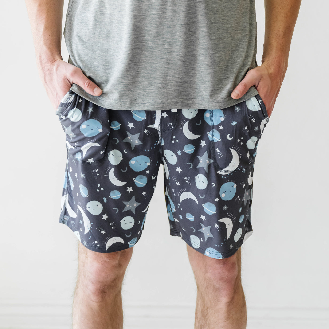 Men's PJ Shorts - Blue To The Moon & Back Men's Bamboo Viscose Pajama Shorts