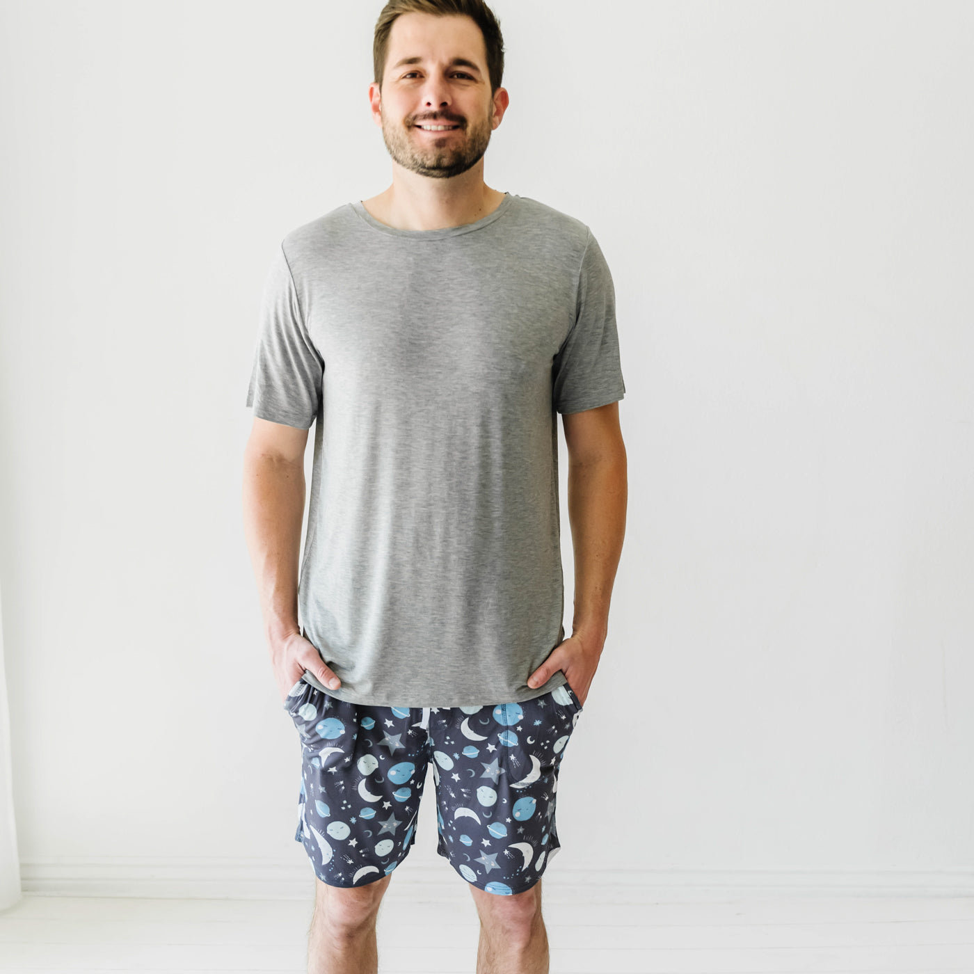 Men's PJ Shorts - Blue To The Moon & Back Men's Bamboo Viscose Pajama Shorts