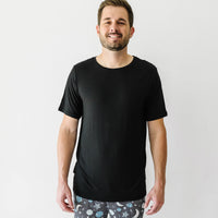 Men's SS PJ Tops - Black Men's Short Sleeve Pajama Top