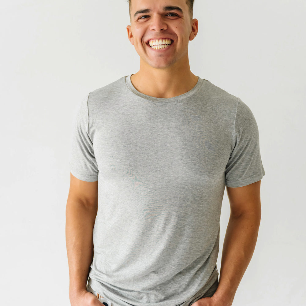 Heather Gray Men's Short Sleeve Pajama Top Little Sleepies