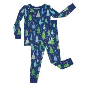 Flat lay image of Blue Merry and Bright two piece pajama set
