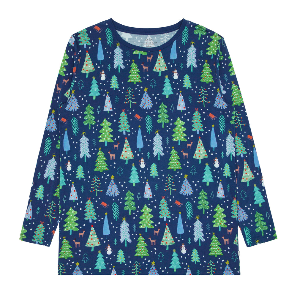 Flat lay image of Blue Merry and Bright men's pajama top