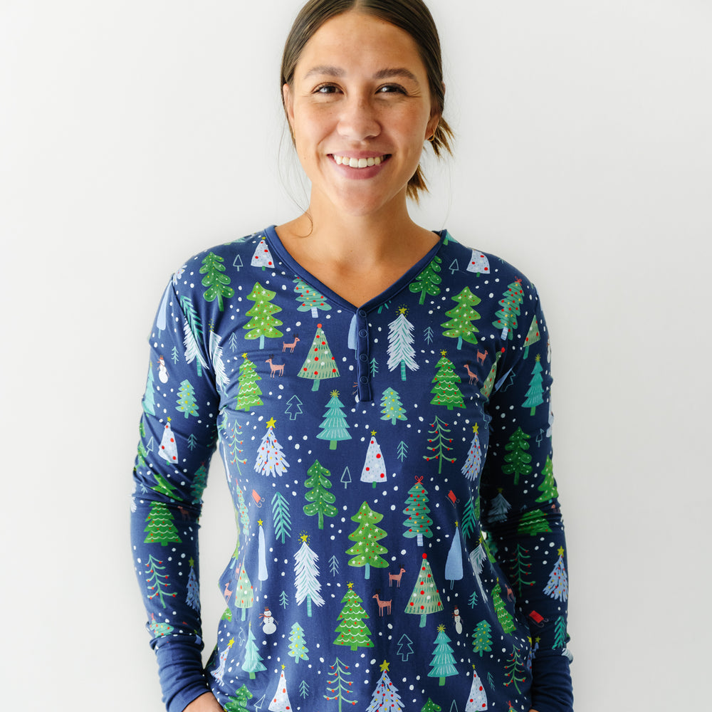 Alternate image of a woman wearing Blue Merry and Bright women's pajama top