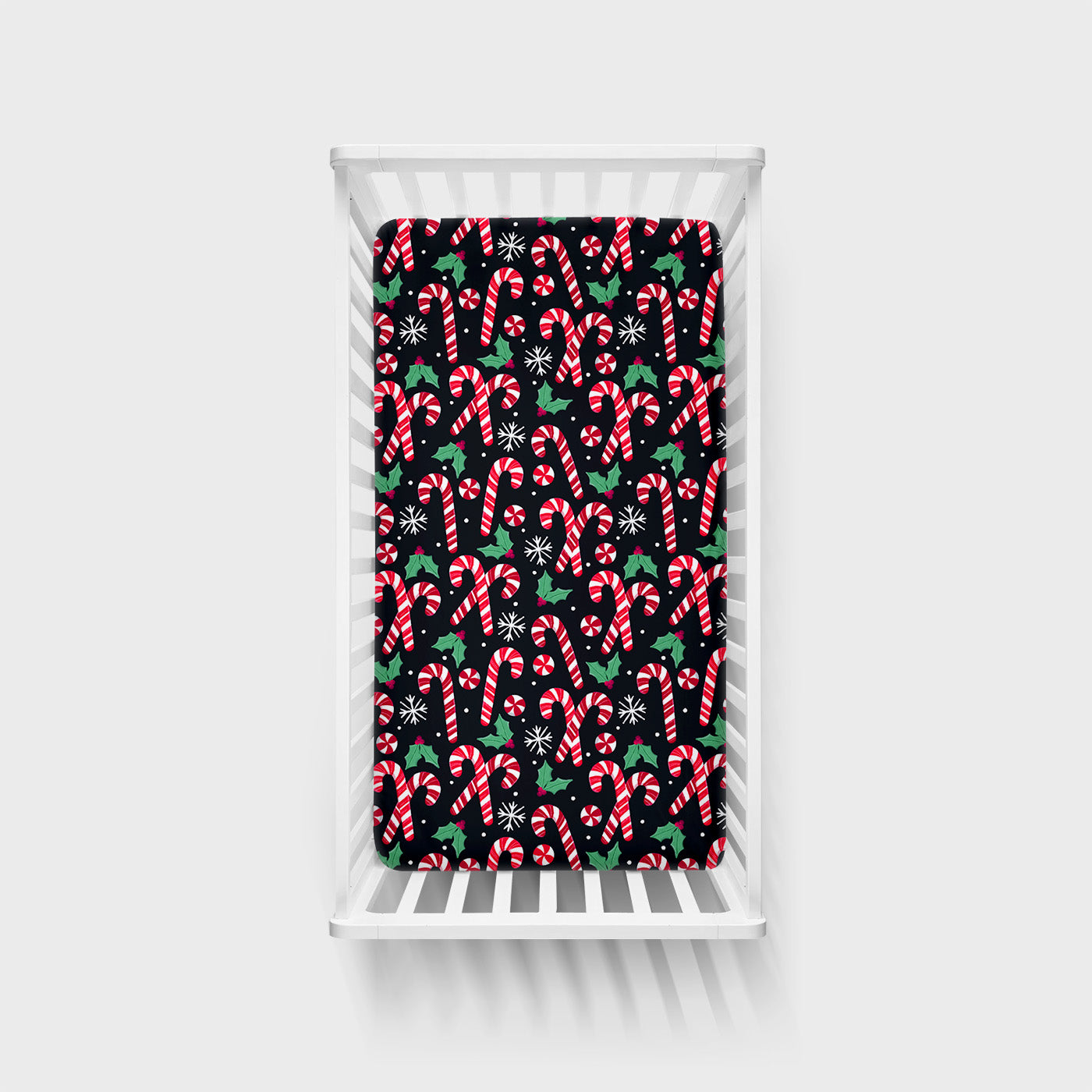 Overhead view of the Merry Mints Fitted Crib Sheet