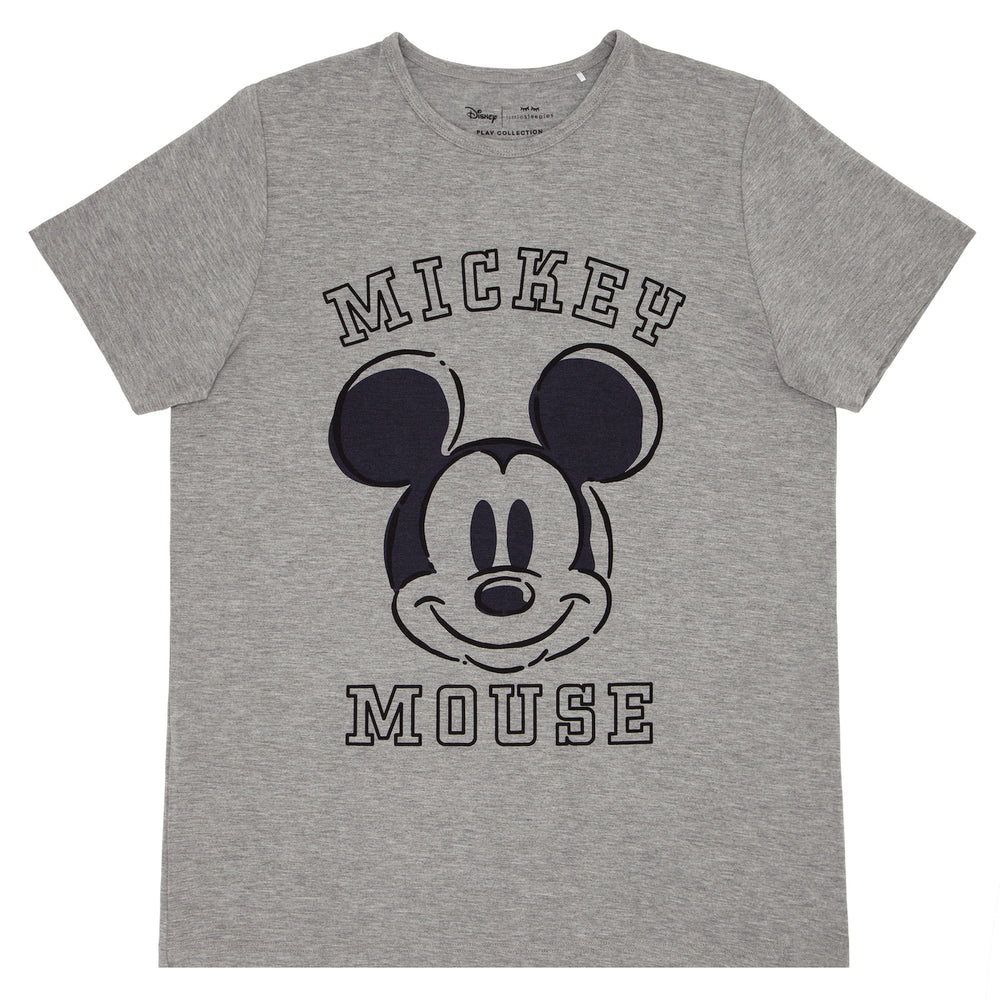 Click to see full screen - Flat lay image of a Mickey collegiate men's graphic tee