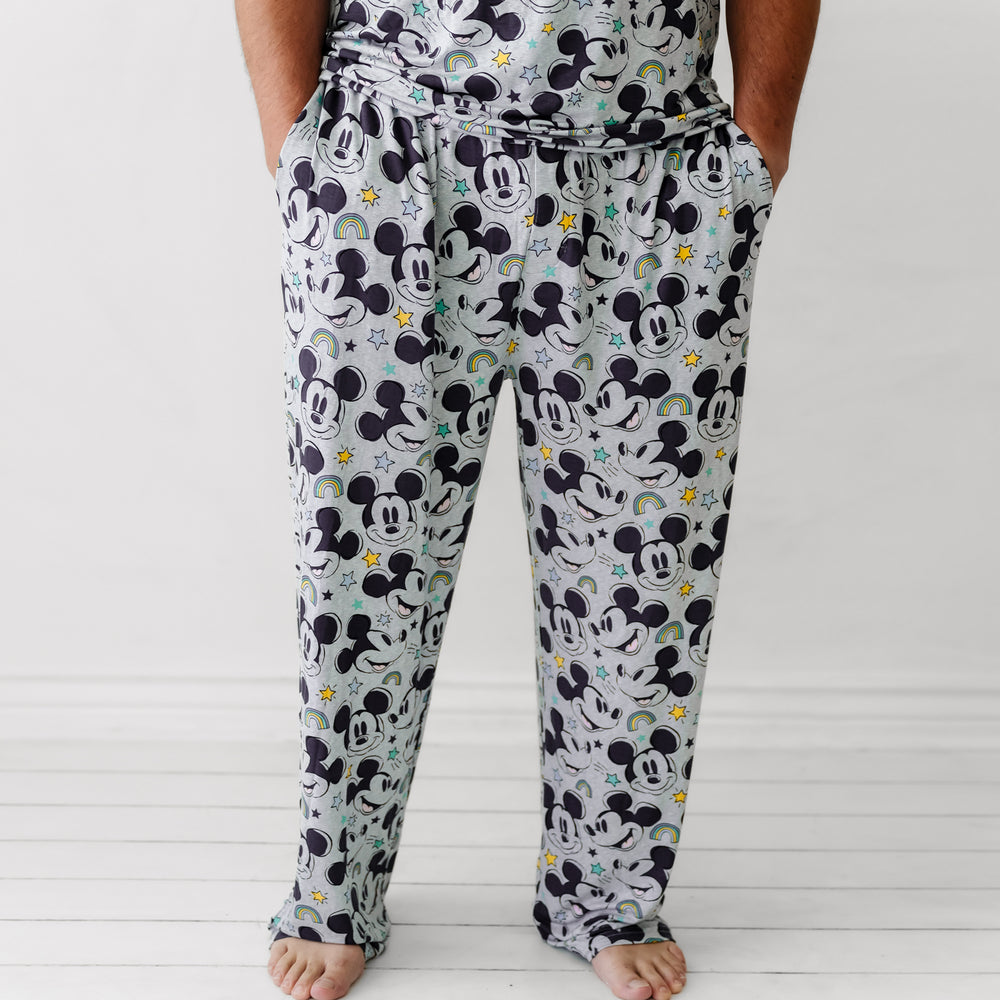 Man wearing Mickey Forever printed men's pajama pants
