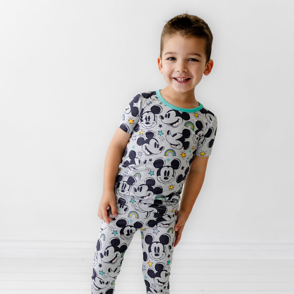 Alternate image of a child wearing a Mickey Forever printed two piece short sleeve pajama set
