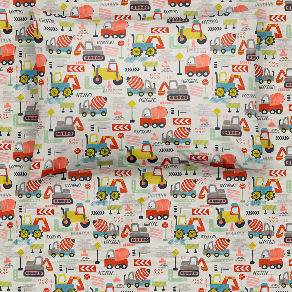 Flat lay of the Mini Builders Twin Sheet Set