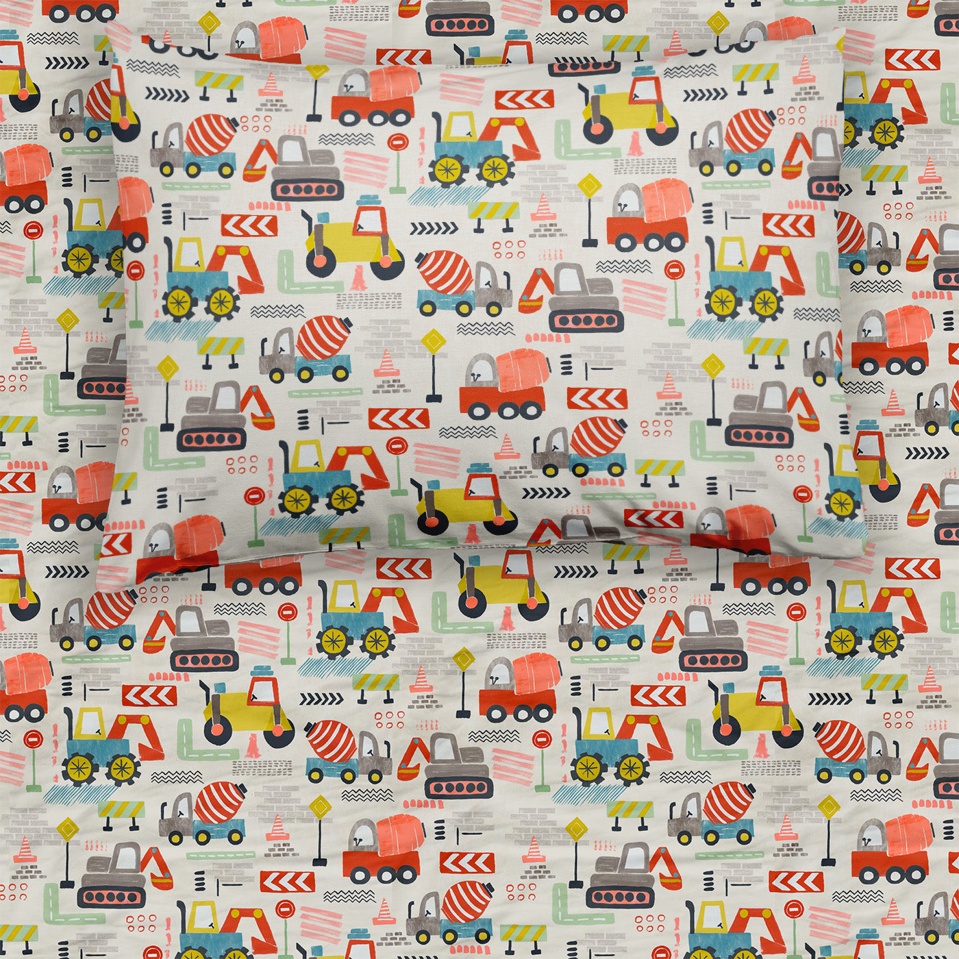 Flat lay of the Mini Builders Twin Sheet Set