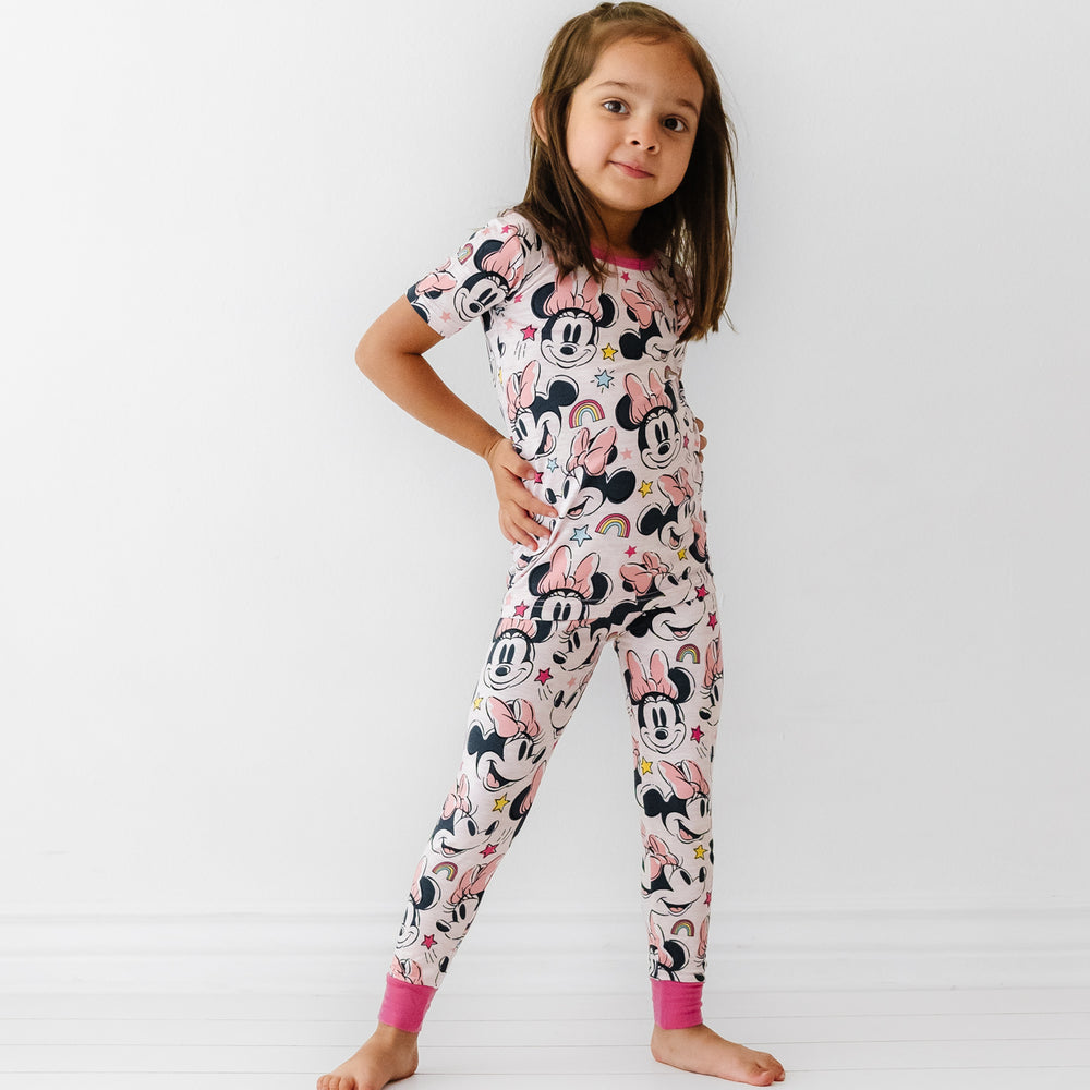Alternate image of a child wearing a Minnie Forever printed two piece short sleeve pajama set