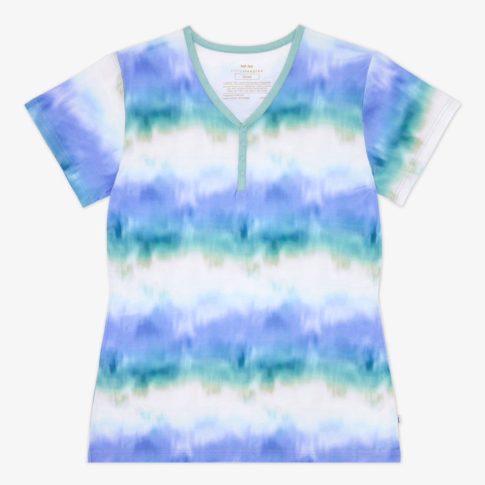 Flat lay of the Blue Cosmic Mist Women's Short Sleeve Pajama Top