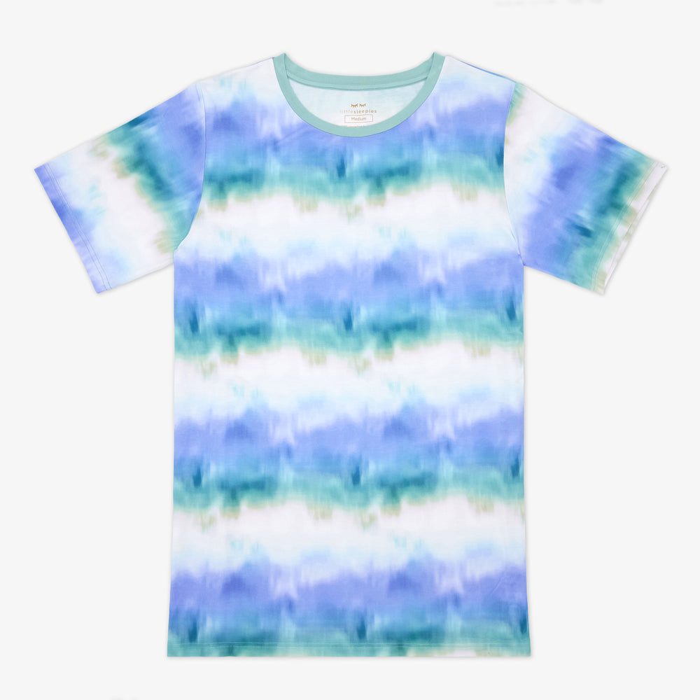 Flat lay of the Blue Cosmic Mist Men's Short Sleeve Pajama Top