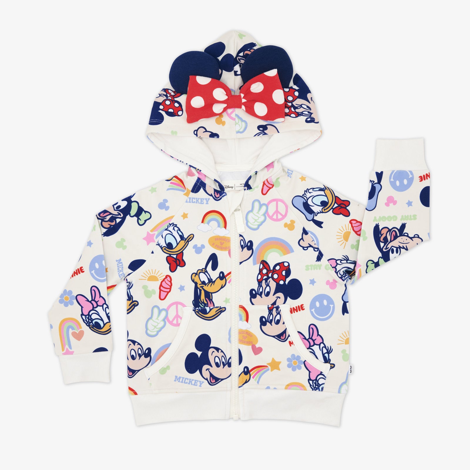 Flat lay of the Disney Mickey's Clubhouse Minnie Zip Hoodie
