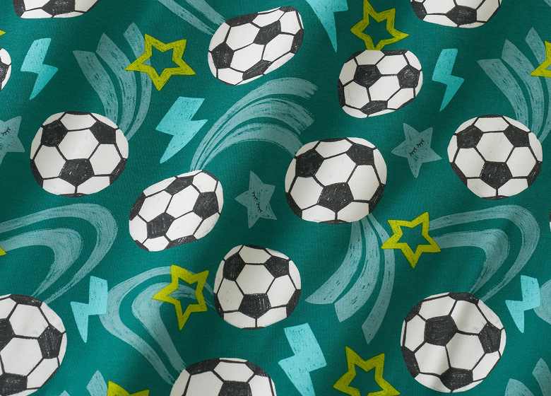 Green soccer stars print fabric